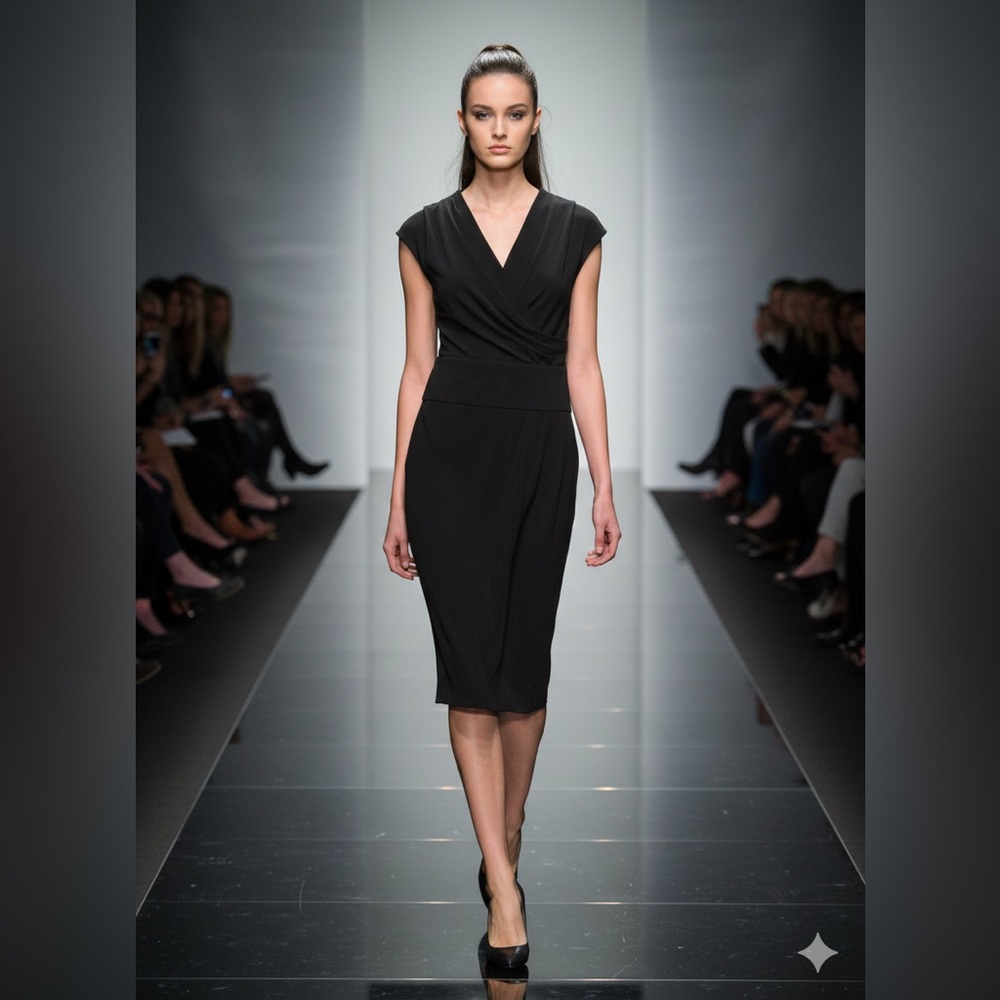 Julian Taylor Black Sleeveless V-Neck Faux Wrap Sheath Dress Size 0